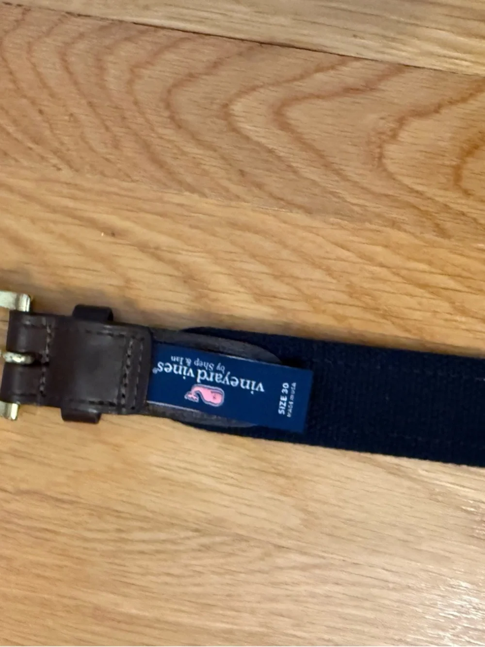 Vineyard Vines Belt - Navy, Light Green & Brown leather Trim size 30 inch waist